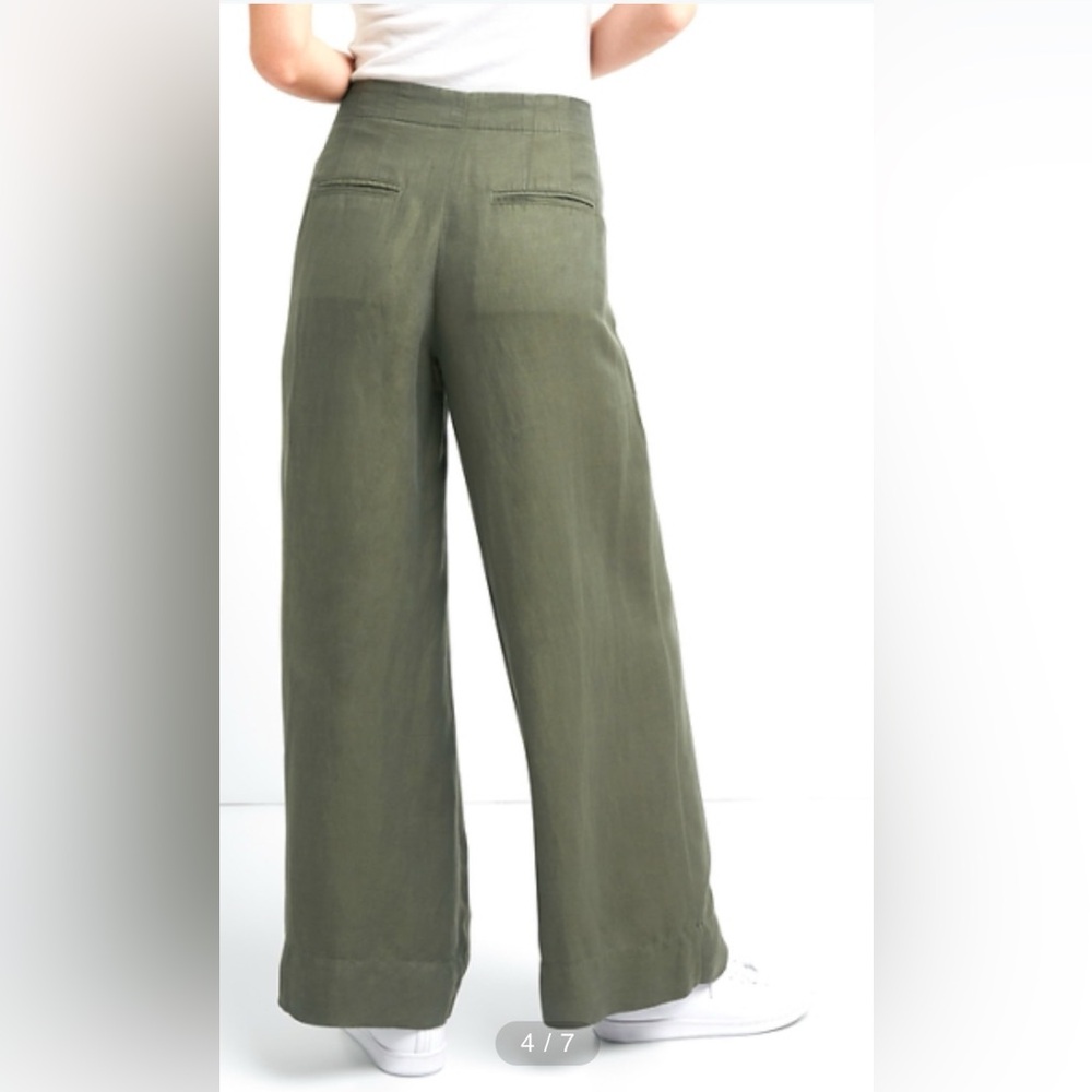 GAP Linen Blend Green High Rise Wide Leg Tie Front Utility Pants Size‎ 0 - Picture 3 of 9